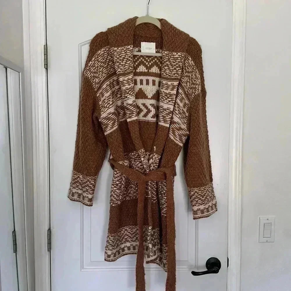 Lucky Brand Women's Fairsle Sweater Coatigan, Caramel Cafe Sz M - Picture 9 of 16